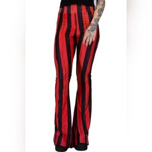 Red and Black Striped Flare Pants
